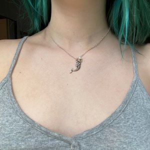 Mermaid and Pearl Silver Necklace